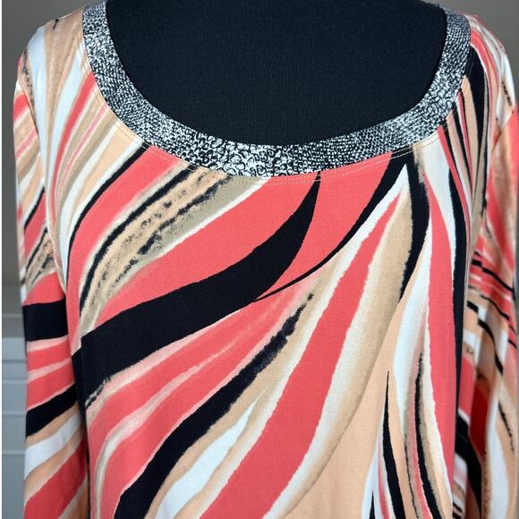 Calvin Klein Swirl Abstract Print Peach Coral Black Shift Dress Colorful Size L - Picture 3 of 15